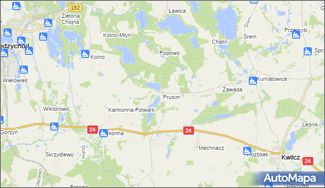 mapa Prusim gmina Kwilcz, Prusim gmina Kwilcz na mapie Targeo