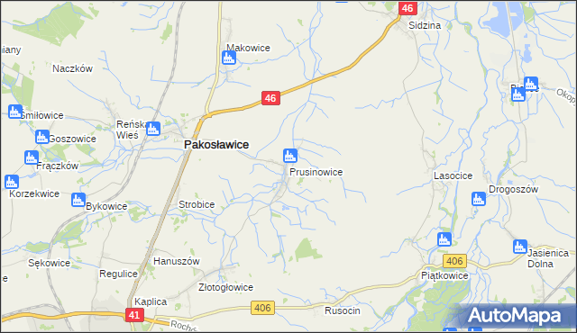 mapa Prusinowice gmina Pakosławice, Prusinowice gmina Pakosławice na mapie Targeo