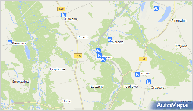 mapa Prusinowo gmina Łobez, Prusinowo gmina Łobez na mapie Targeo