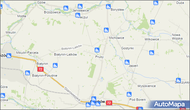 mapa Prusy gmina Głuchów, Prusy gmina Głuchów na mapie Targeo