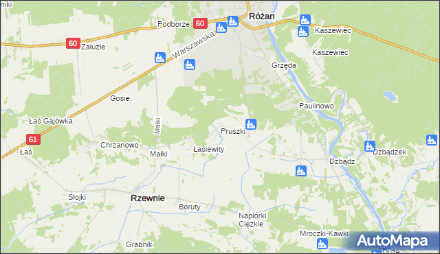 mapa Pruszki gmina Rzewnie, Pruszki gmina Rzewnie na mapie Targeo