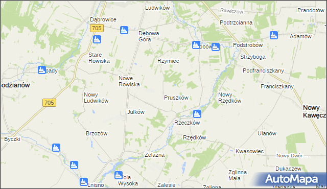 mapa Pruszków gmina Skierniewice, Pruszków gmina Skierniewice na mapie Targeo