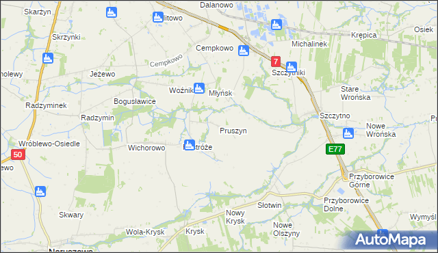 mapa Pruszyn gmina Płońsk, Pruszyn gmina Płońsk na mapie Targeo