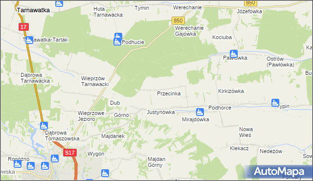mapa Przecinka gmina Tomaszów Lubelski, Przecinka gmina Tomaszów Lubelski na mapie Targeo
