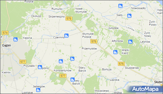 mapa Przemysłów gmina Gąbin, Przemysłów gmina Gąbin na mapie Targeo