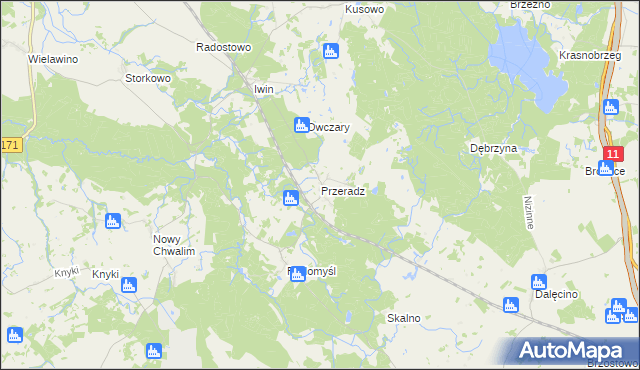 mapa Przeradz gmina Grzmiąca, Przeradz gmina Grzmiąca na mapie Targeo