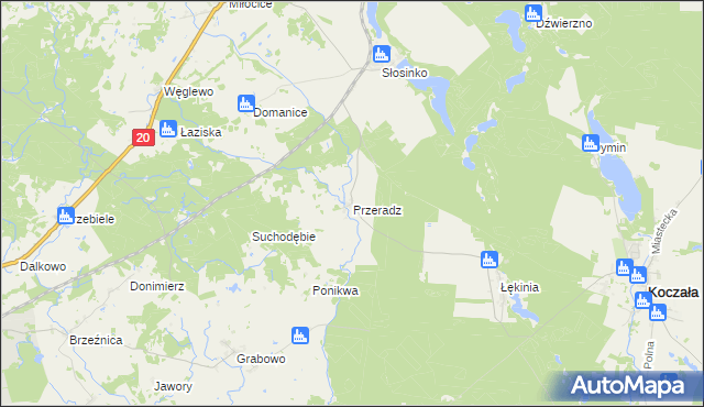 mapa Przeradz gmina Miastko, Przeradz gmina Miastko na mapie Targeo