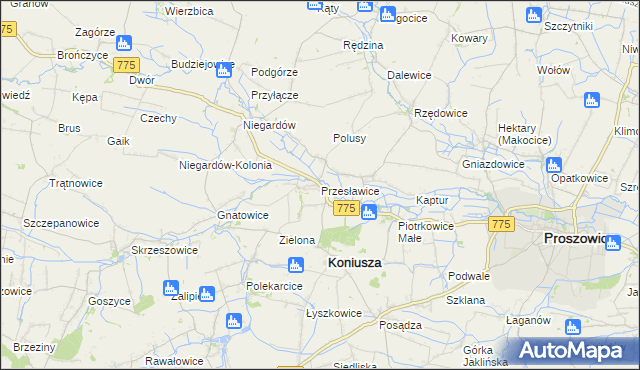 mapa Przesławice gmina Koniusza, Przesławice gmina Koniusza na mapie Targeo