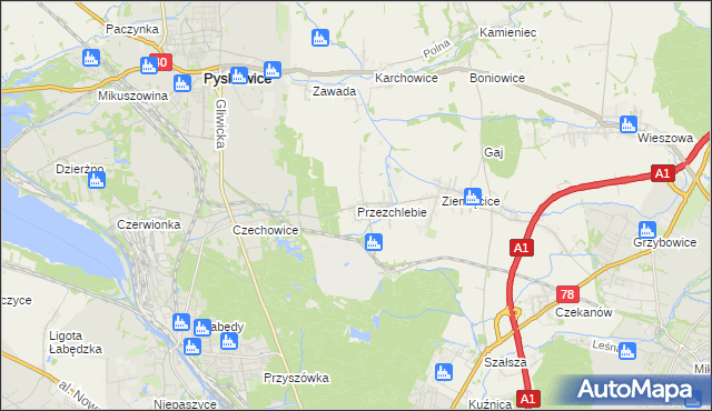 mapa Przezchlebie, Przezchlebie na mapie Targeo