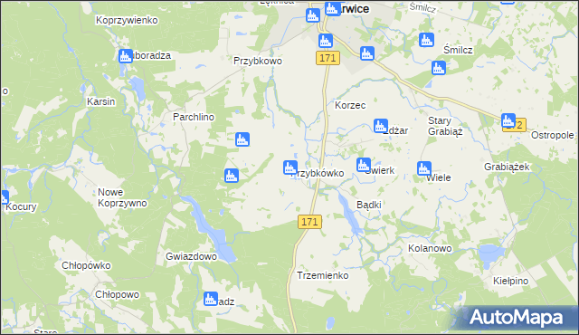 mapa Przybkówko, Przybkówko na mapie Targeo