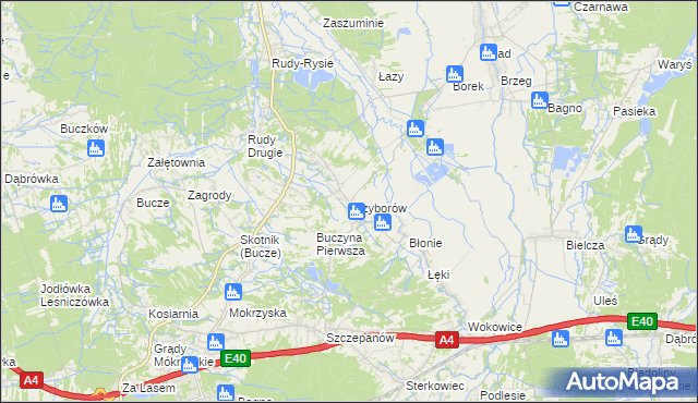 mapa Przyborów gmina Borzęcin, Przyborów gmina Borzęcin na mapie Targeo