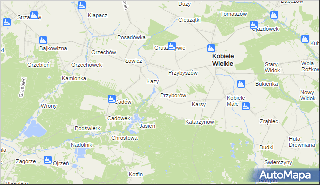 mapa Przyborów gmina Kobiele Wielkie, Przyborów gmina Kobiele Wielkie na mapie Targeo