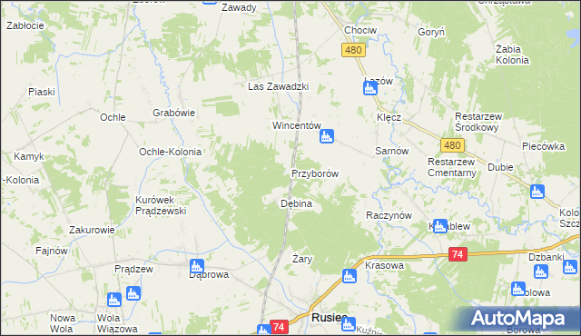 mapa Przyborów gmina Widawa, Przyborów gmina Widawa na mapie Targeo