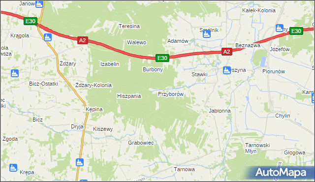 mapa Przyborów gmina Władysławów, Przyborów gmina Władysławów na mapie Targeo