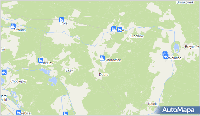 mapa Przyborowice gmina Gubin, Przyborowice gmina Gubin na mapie Targeo