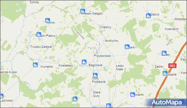 mapa Przyborowo gmina Grabowo, Przyborowo gmina Grabowo na mapie Targeo