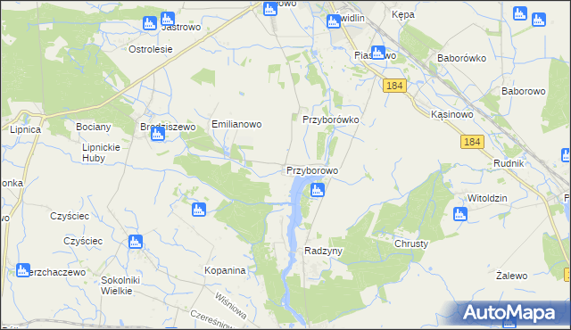 mapa Przyborowo gmina Szamotuły, Przyborowo gmina Szamotuły na mapie Targeo