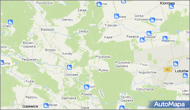 mapa Przybyłów gmina Galewice, Przybyłów gmina Galewice na mapie Targeo