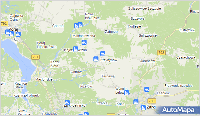 mapa Przybynów, Przybynów na mapie Targeo