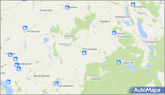 mapa Przybysław gmina Krzęcin, Przybysław gmina Krzęcin na mapie Targeo