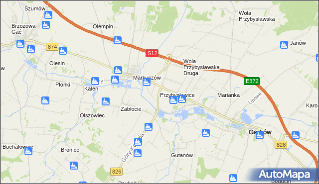 mapa Przybysławice gmina Garbów, Przybysławice gmina Garbów na mapie Targeo
