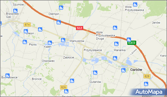 mapa Przybysławice gmina Garbów, Przybysławice gmina Garbów na mapie Targeo