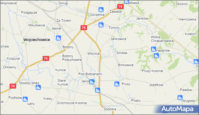 mapa Przybysławice gmina Ożarów, Przybysławice gmina Ożarów na mapie Targeo