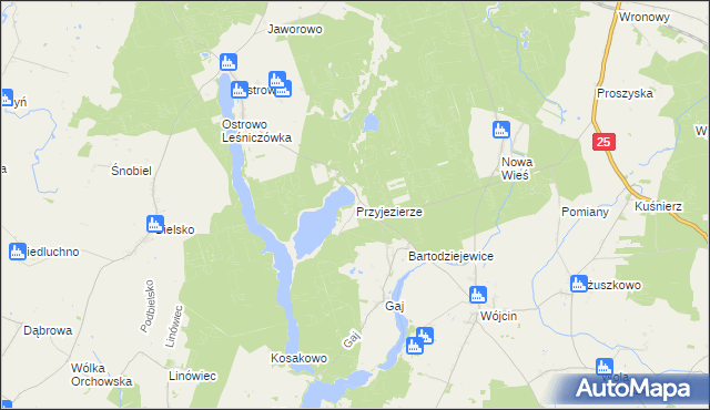 mapa Przyjezierze gmina Jeziora Wielkie, Przyjezierze gmina Jeziora Wielkie na mapie Targeo