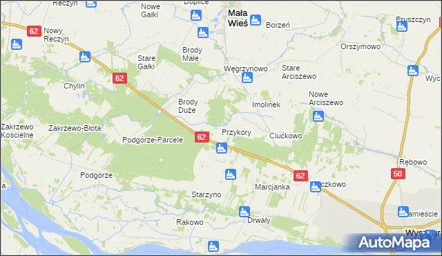 mapa Przykory gmina Mała Wieś, Przykory gmina Mała Wieś na mapie Targeo