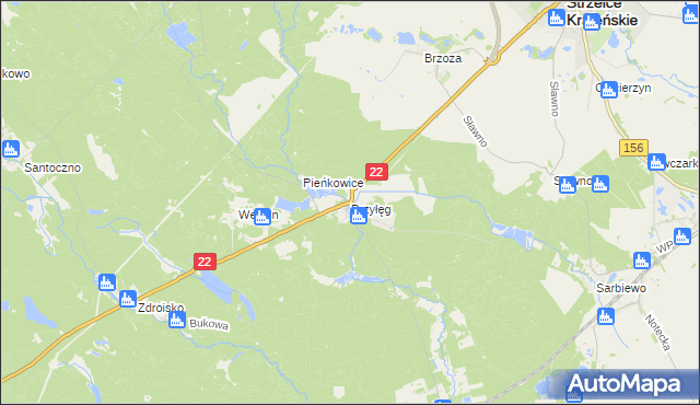 mapa Przyłęg gmina Strzelce Krajeńskie, Przyłęg gmina Strzelce Krajeńskie na mapie Targeo