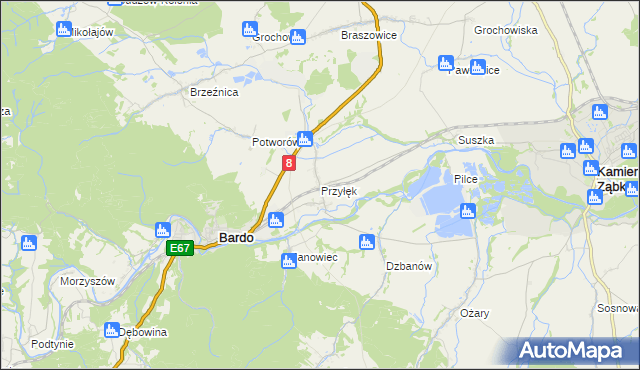 mapa Przyłęk gmina Bardo, Przyłęk gmina Bardo na mapie Targeo