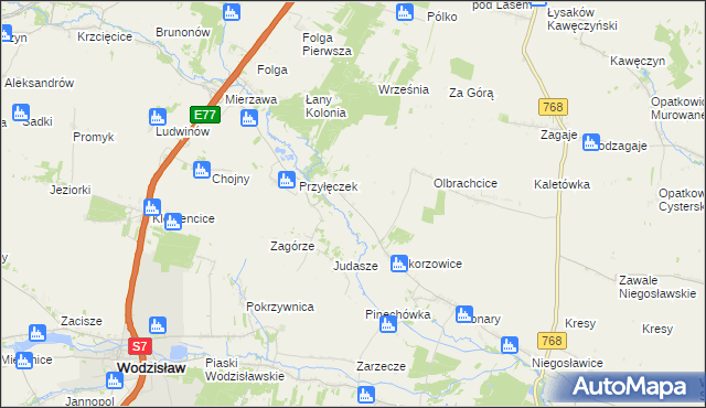 mapa Przyłęk gmina Wodzisław, Przyłęk gmina Wodzisław na mapie Targeo