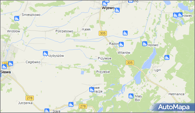 mapa Przylesie gmina Wijewo, Przylesie gmina Wijewo na mapie Targeo