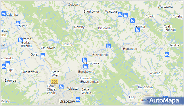 mapa Przysietnica gmina Brzozów, Przysietnica gmina Brzozów na mapie Targeo