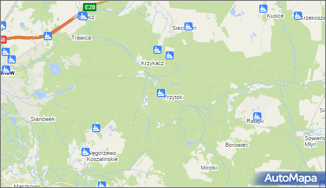 mapa Przytok gmina Sianów, Przytok gmina Sianów na mapie Targeo