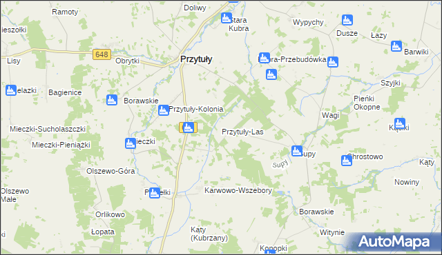 mapa Przytuły-Las, Przytuły-Las na mapie Targeo