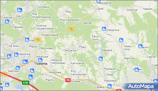 mapa Psary gmina Trzebinia, Psary gmina Trzebinia na mapie Targeo