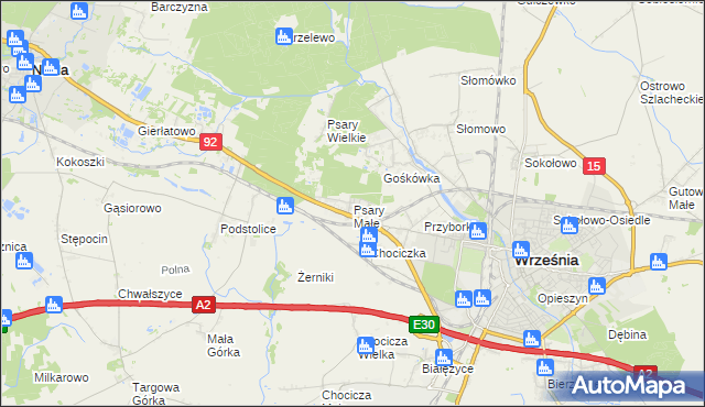 mapa Psary Małe gmina Września, Psary Małe gmina Września na mapie Targeo