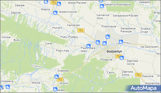 mapa Psary-Stara Wieś gmina Bodzentyn, Psary-Stara Wieś gmina Bodzentyn na mapie Targeo