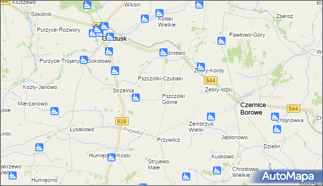 mapa Pszczółki Górne, Pszczółki Górne na mapie Targeo