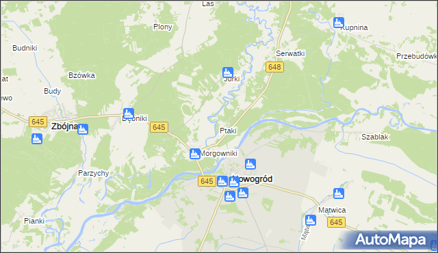 mapa Ptaki gmina Nowogród, Ptaki gmina Nowogród na mapie Targeo