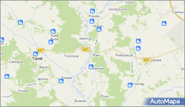 mapa Ptaki gmina Turośl, Ptaki gmina Turośl na mapie Targeo