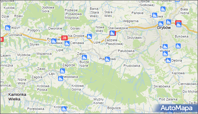 mapa Ptaszkowa, Ptaszkowa na mapie Targeo