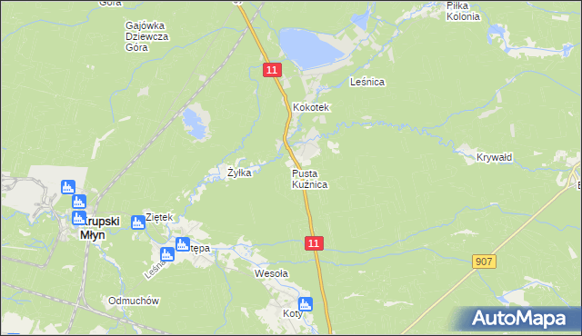 mapa Pusta Kuźnica, Pusta Kuźnica na mapie Targeo