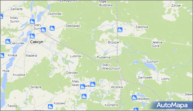 mapa Pustelnia gmina Cekcyn, Pustelnia gmina Cekcyn na mapie Targeo