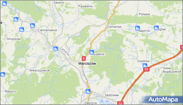 mapa Pustelnik gmina Marciszów, Pustelnik gmina Marciszów na mapie Targeo