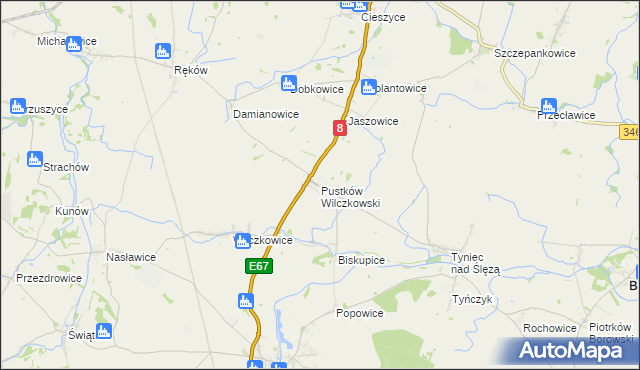 mapa Pustków Wilczkowski, Pustków Wilczkowski na mapie Targeo