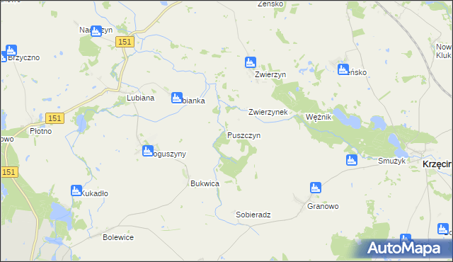 mapa Puszczyn gmina Pełczyce, Puszczyn gmina Pełczyce na mapie Targeo