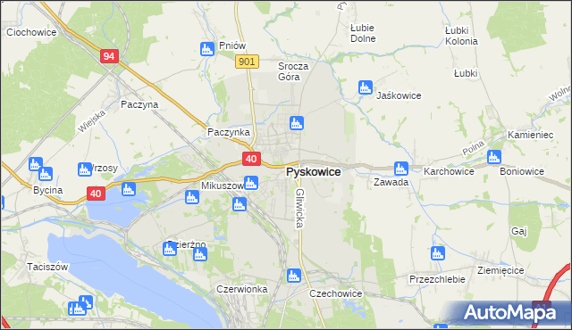 mapa Pyskowice powiat gliwicki, Pyskowice powiat gliwicki na mapie Targeo