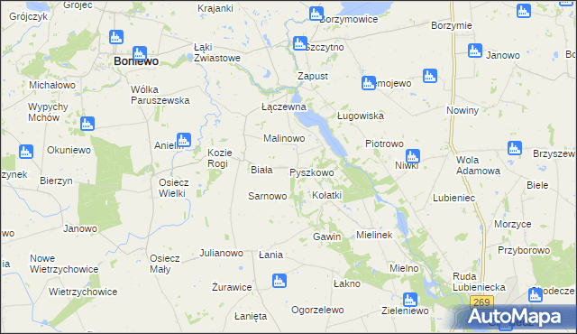 mapa Pyszkowo, Pyszkowo na mapie Targeo